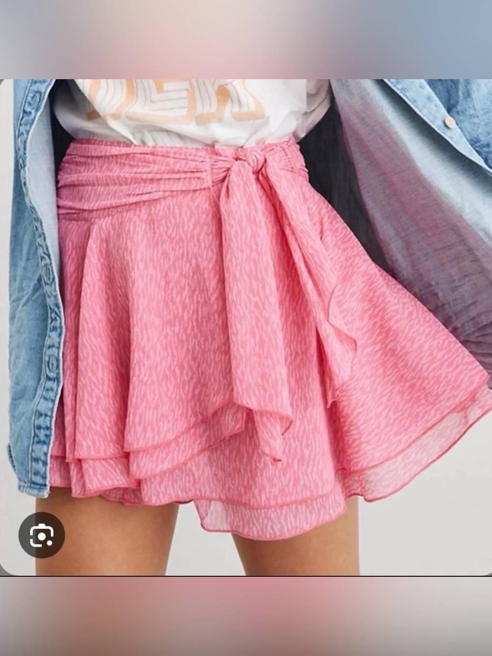 aerie Pink Layered Tie-Waist Skater Mini Skirt